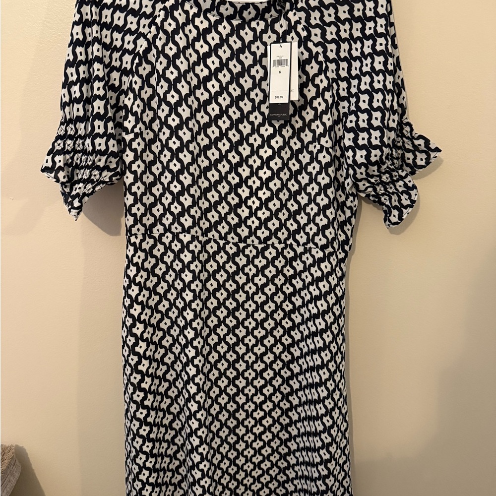 Banana Republic Black and White Geometric Midi Dress